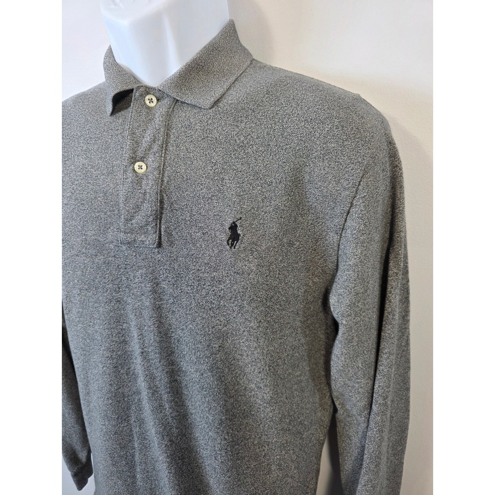Polo Ralph Lauren Mens Grey Marl Long Sleeve Cotton Polo Shirt Size S - Picture 2 of 8